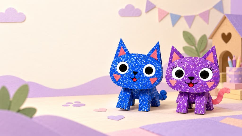 Zippy and Mimi, paper cats standing together