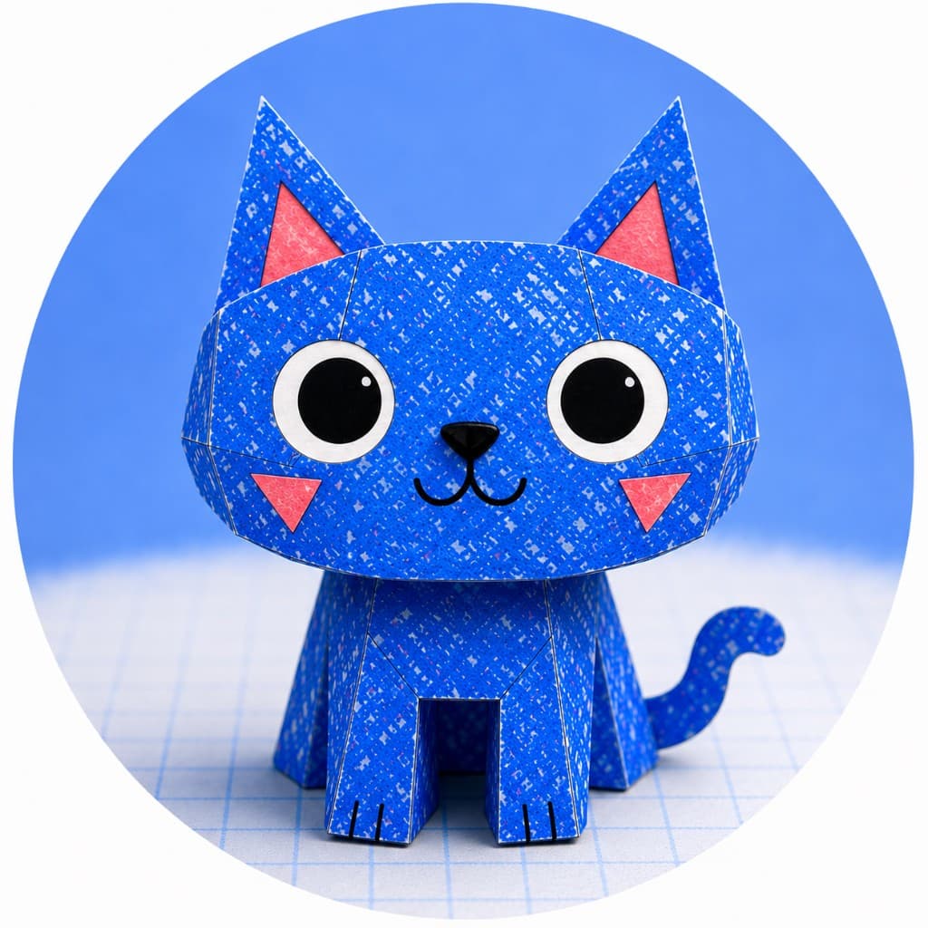 Zippy — Blue Zippy Cat, tiny blue paper cat