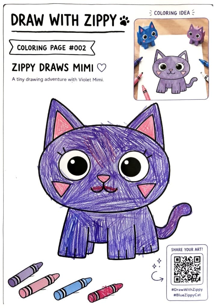 Community coloring artwork for Draw with Zippy #002 Zippy Draws Mimi by @miouyu2024