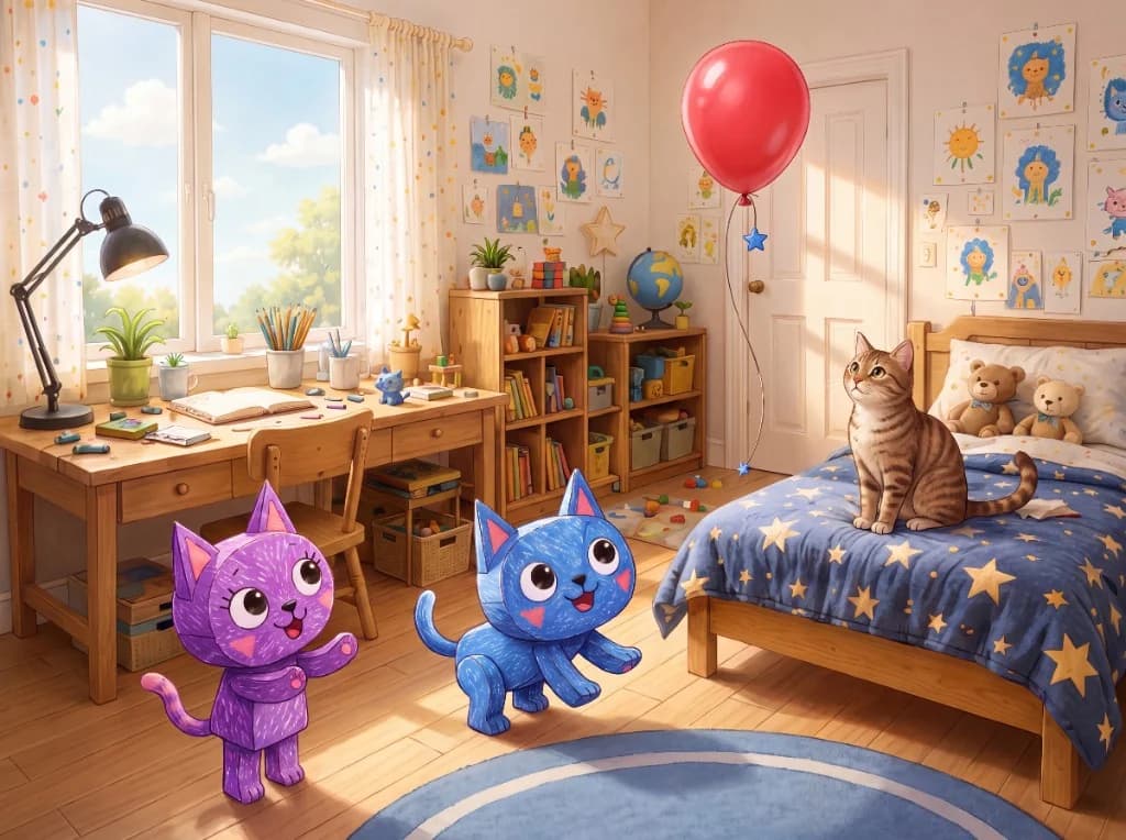 Weekly Puzzle #002 Balloon Trouble featuring Zippy, Mimi, a red balloon and a real cat
