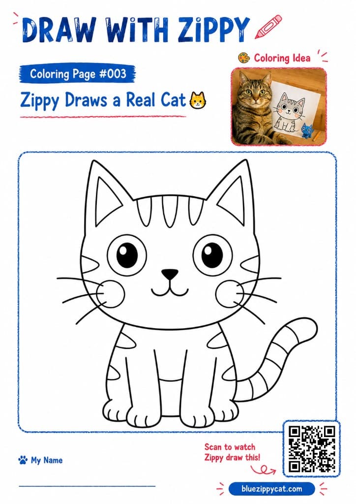 Zippy Draws a Real Cat 🐱 coloring page preview