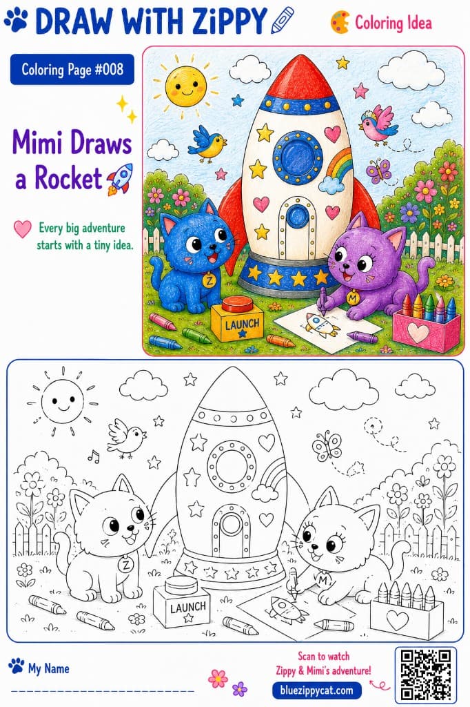 Mimi Draws a Rocket 🚀 coloring page preview