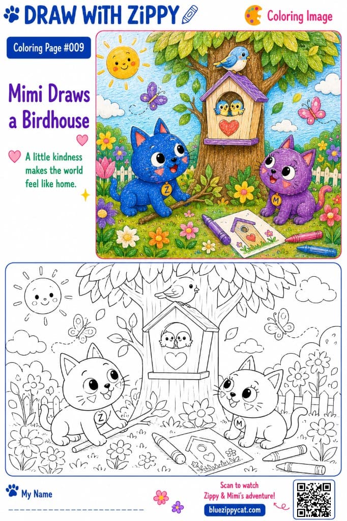 Mimi Draws a Birdhouse 🪺 coloring page preview