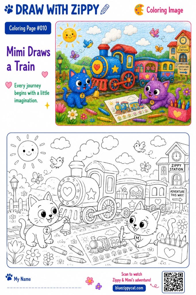 Mimi Draws a Train ๐ coloring page preview